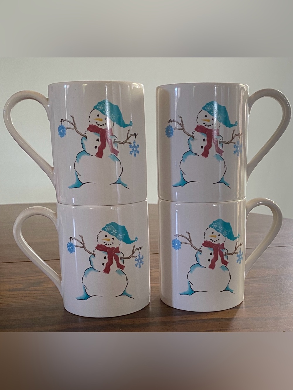 Corelle Coordinates Winter Magic Snowman Stoneware Mugs Set of 4 Christmas 11oz
